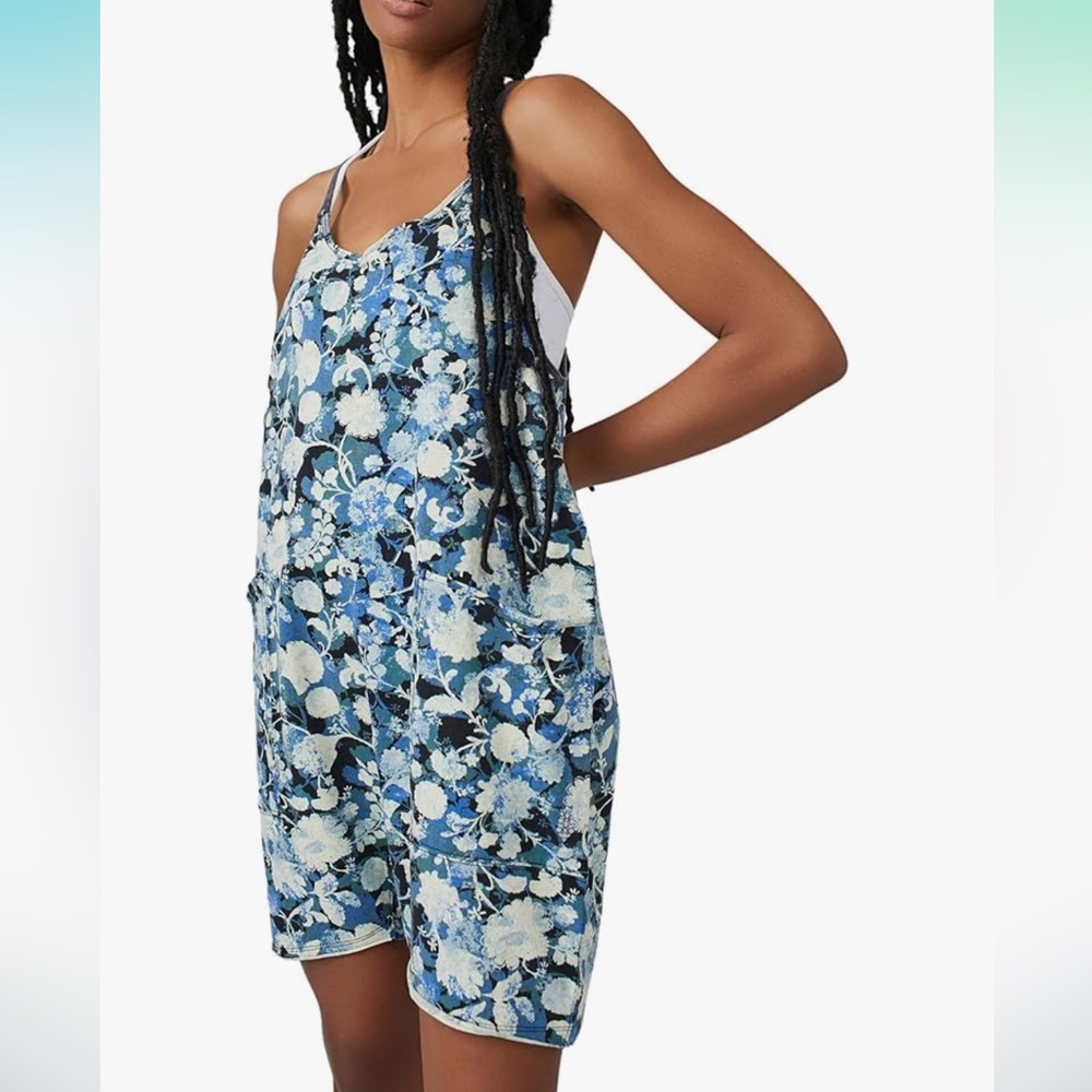 Free People FP movement hot shot onesie romper printed blue floral